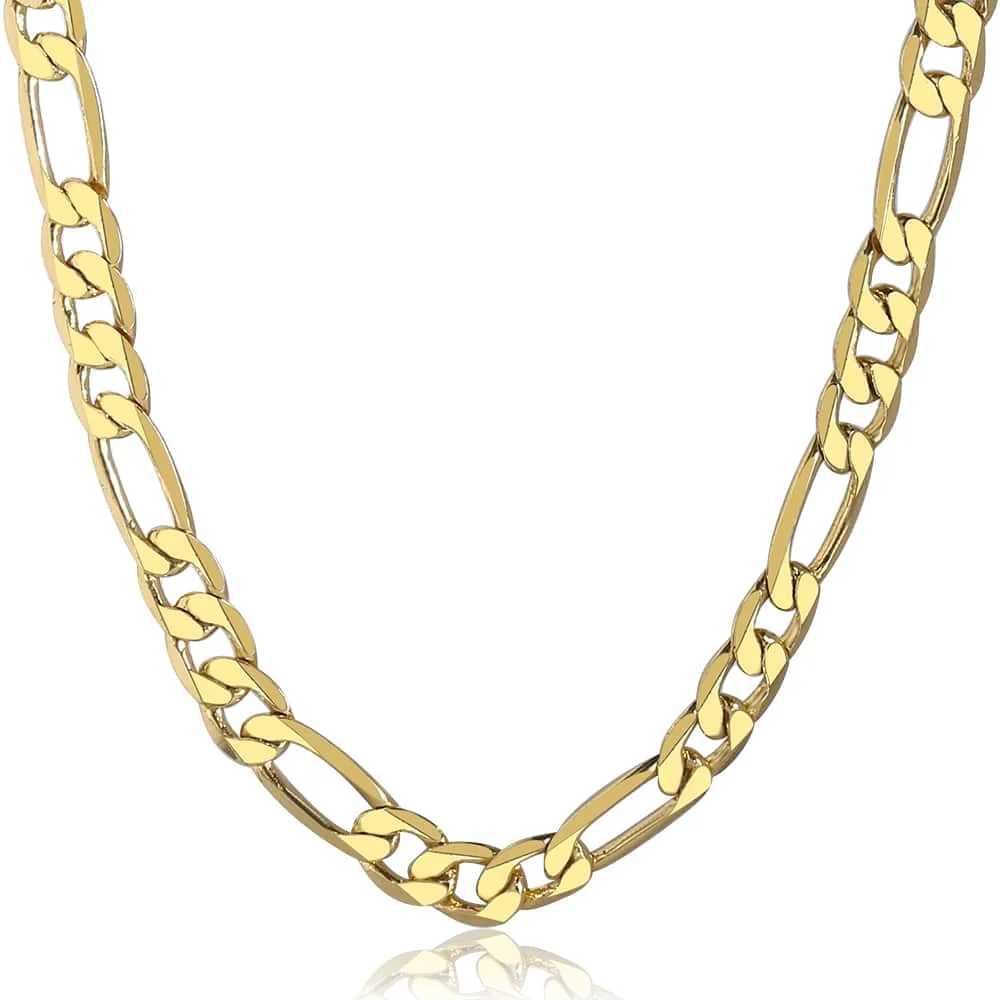 Simple Gold Color Classic Figaro Chain Link Necklace for Men 6mm Wide Cuban Curb Link Chain Jewlelry Gift 18-28inch GN18A