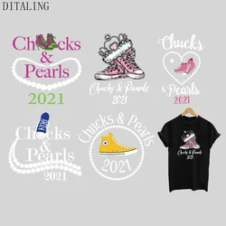 Chucks And Pearls Patches Iron On Transfers On Clothes DIY Washable Sticker For Women T-Shirt Tops Fashion Girl Thermal Stickers