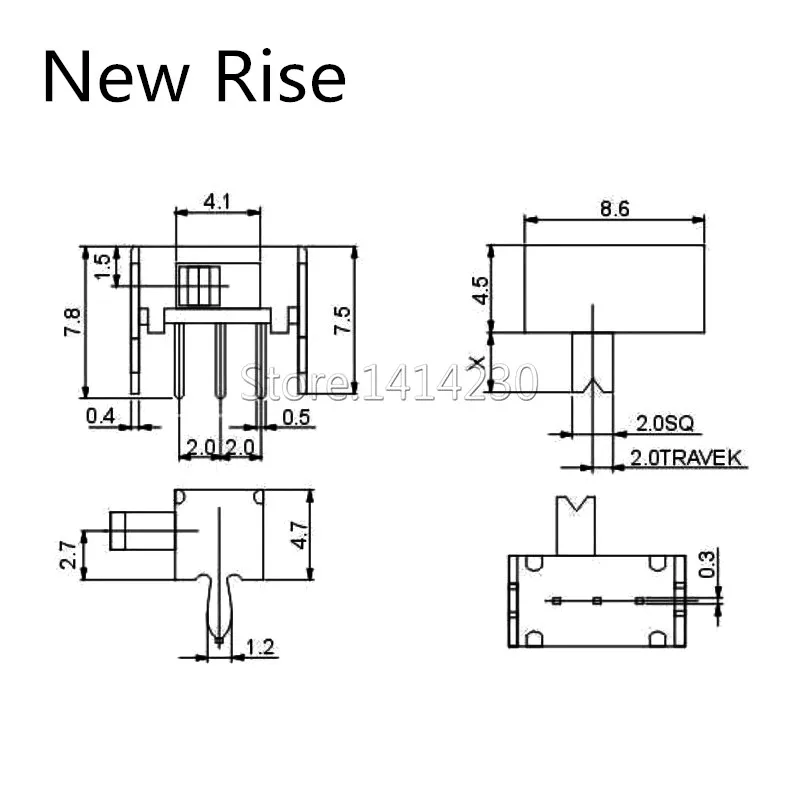 20Pcs SK12D07 Toggle switch 3Pin PCB 2 Position 1P2T SPDT SK12D07VG5 Handle height 5 mm Miniature Slide Switch Side Knob