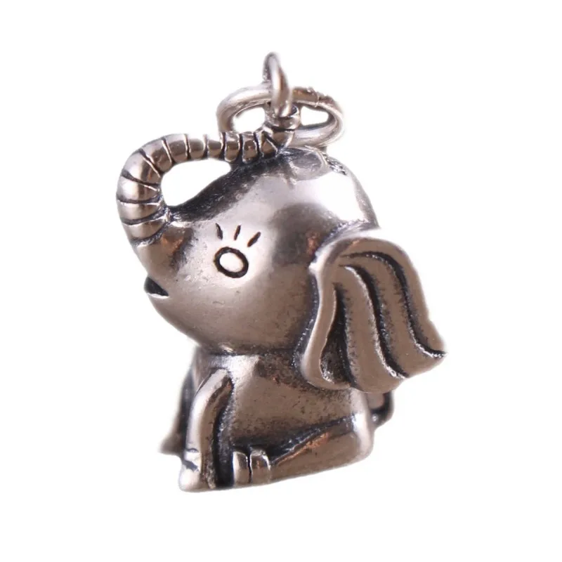 

BOCAI 2021 Trendy Real S925 Silver Pendant Retro Auspicious Cute Mini Baby Elephant 3D Three-Dimensional Keychain