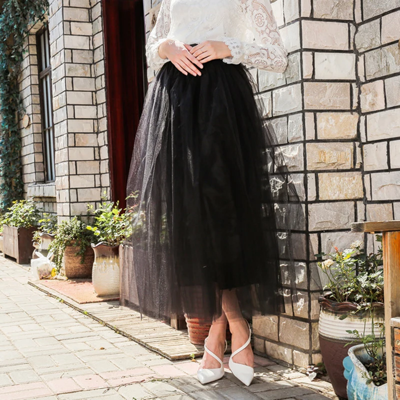 ใหม่มาถึง Puffy Maxi กระโปรง Tulle กระโปรงยาวผู้หญิงยืดหยุ่นสูงเอวสูงกระโปรง Petticoat เจ้าสาวงานแต่งงานงานแต่งงาน