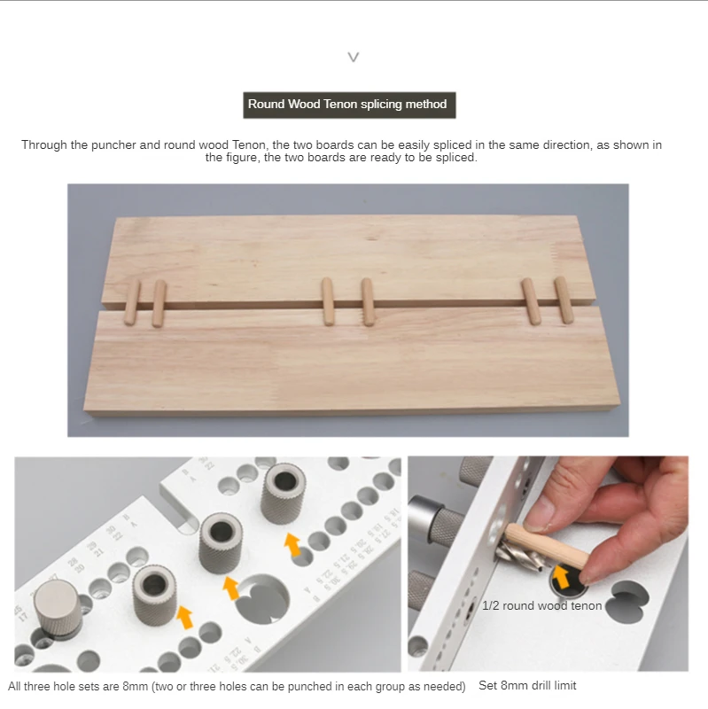 3-in-1 2-in-1 Woodworking Doweling Jig Kit Adjustable Drilling Guide Tenon Puncher Locator for Furniture Connecting Carpentry