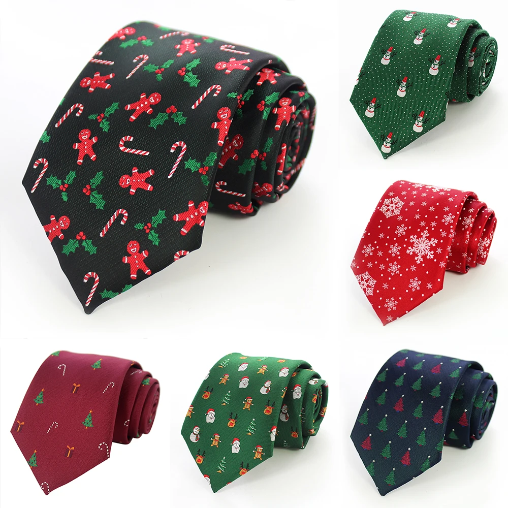 JEMYGINS-corbatas de Navidad para hombres y niños, corbata de copo de nieve de Papá Noel, tejido Jacquard de seda roja y verde, regalo de Navidad,