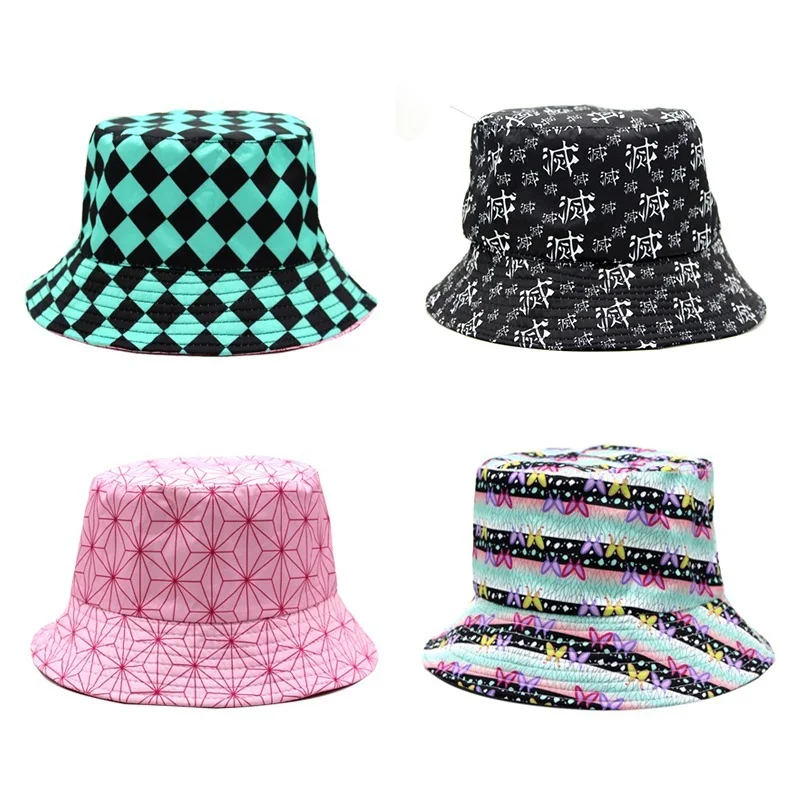 2024 new Demon Slayer Bucket Hat Reversible Two Sides Bob Panama Caps for Girls Boys Japanese Anime Woman Fisherman Hats Sunhat