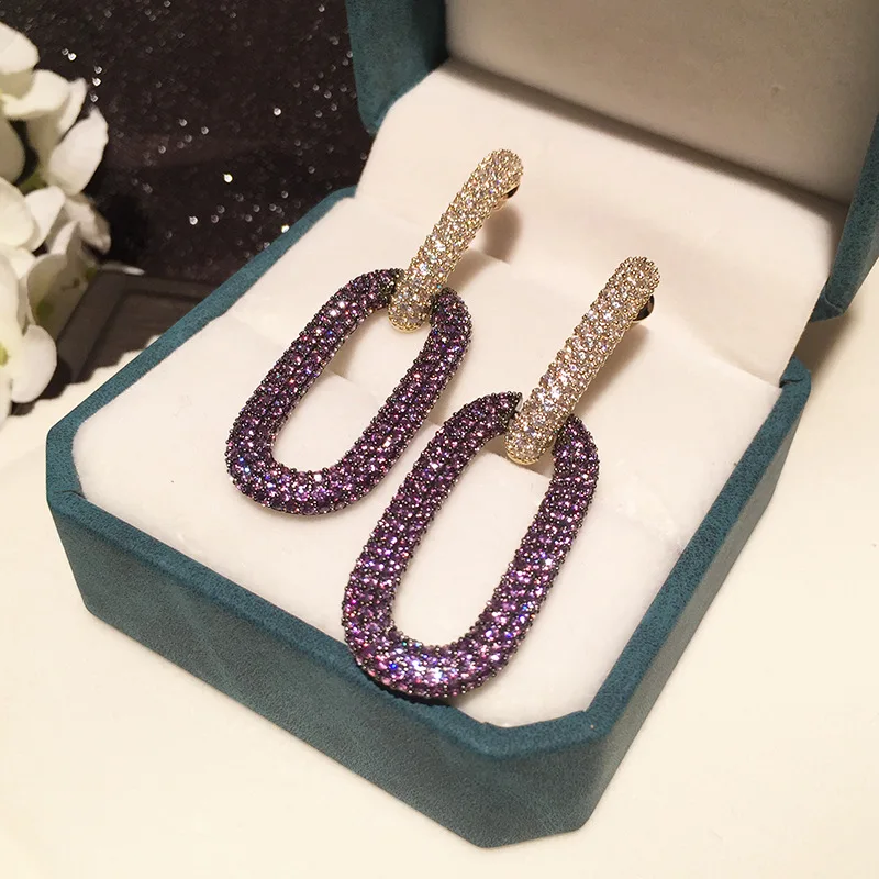 Bilincolor Fashion Orange Cubic Zircon Chain Punk Earring for Women