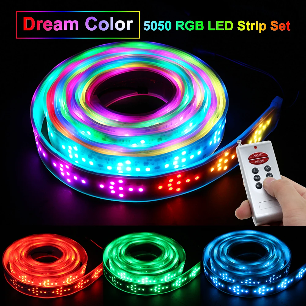 RGB Dream Color Changeable LED Strip 5050 Flowing Water Light 5M with 133 Program RF Controller Holiday Decoration Fairy Lights.