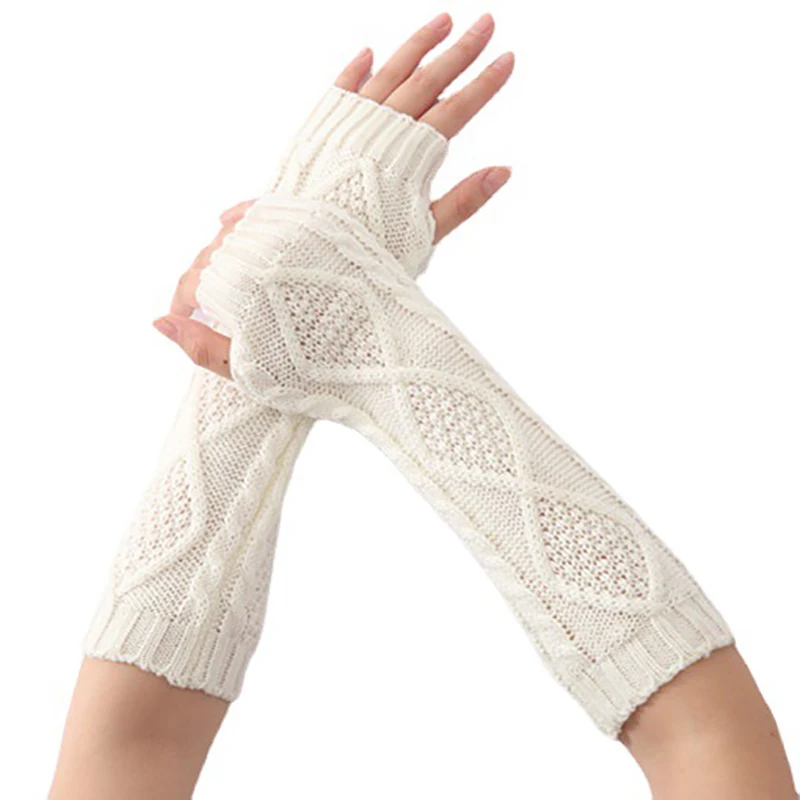 Autumn and Winter  New Jacquard Diamond Open Design Pattern Knitted Warm Men's and Women's Half Finger Gloves Sleeve