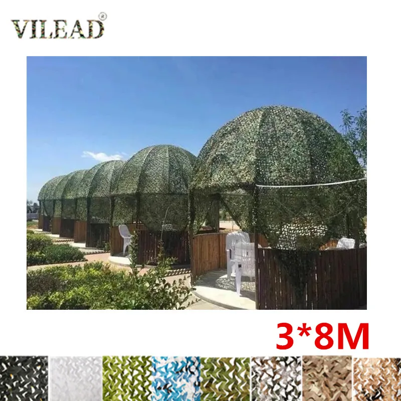 Vilead 3X8M Reinforced Camouflage Net Home Garnished Nets Sun Shelter Pergola Garden Decoration Camping Hide Car Cover  8X3M