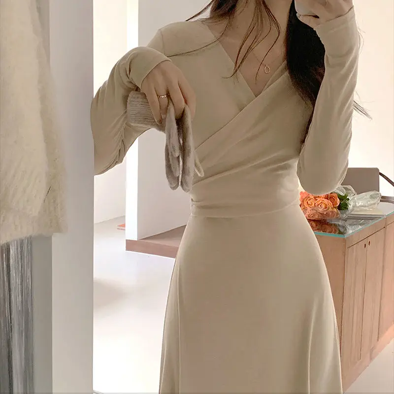 Elegant Cotton Clothing Chic Sweater Dress Women Warm Dresses Thick Casual Woman Autumn Korean Knitted 2022 Solid Winter Vestido