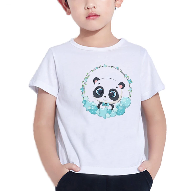 Baby Boy Animal With Wreath Print Kids T-Shirt Kawaii T Shirt Top Tee Summer Children Birthday Gift 2025