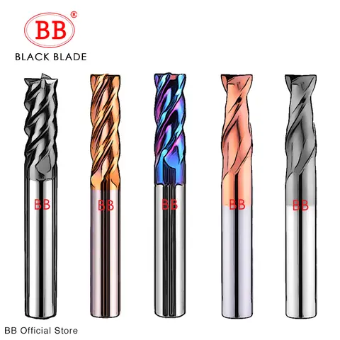 BB CNC Carbide Flat End Mill Tungsten Cutter 2 4 Flute Metal Steel Machining Tool Key Face Square Router Bit 6 8 12 Shank HRC55