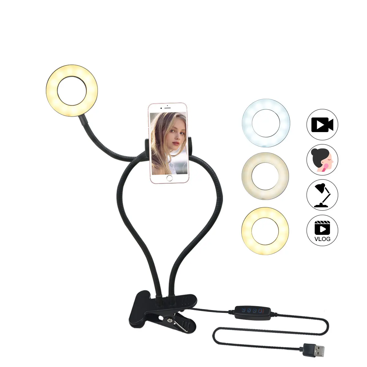 Bendable USB LED Makeup Fill light 3 Modes Photography Dimmable LED Selfie Ring Light Youtube Video Live Studio Camera lamp