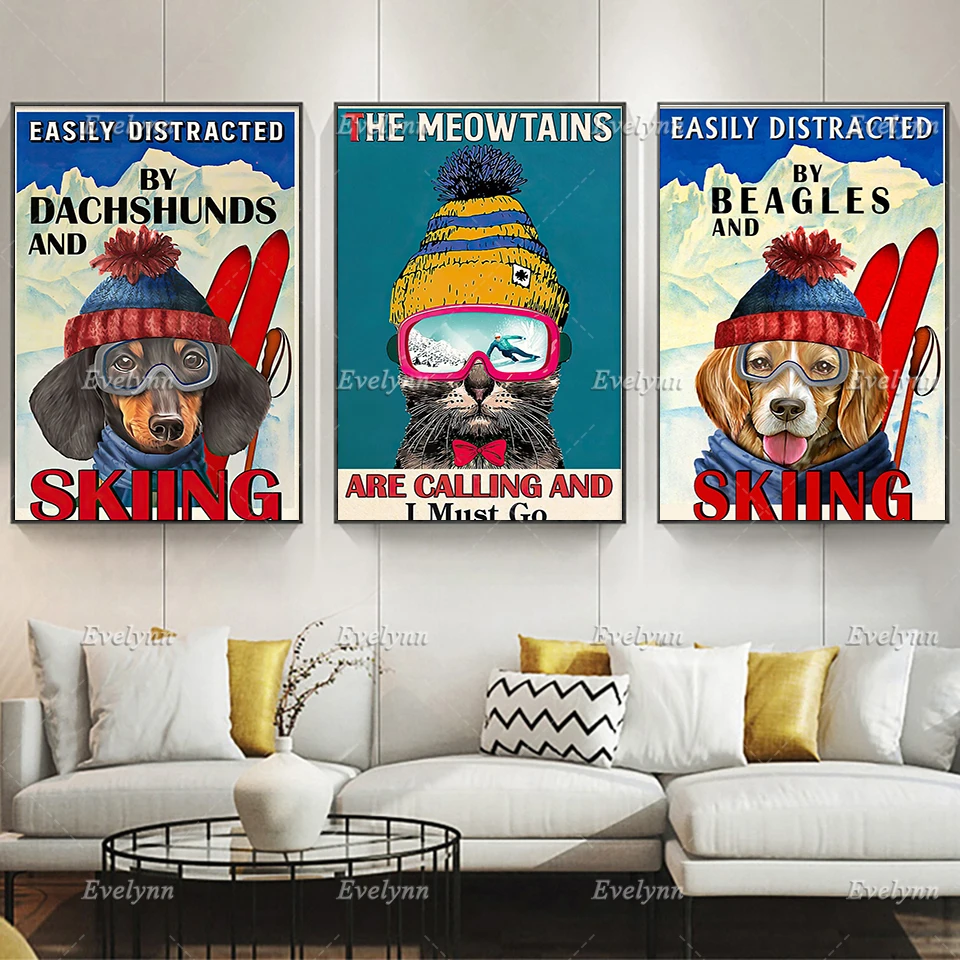 

Beagle Dog Poster Skiing Poster The Meowtains Are Calling And I Must Go Skiing Poster Home Decor Canvas Wall Art Prints Gift