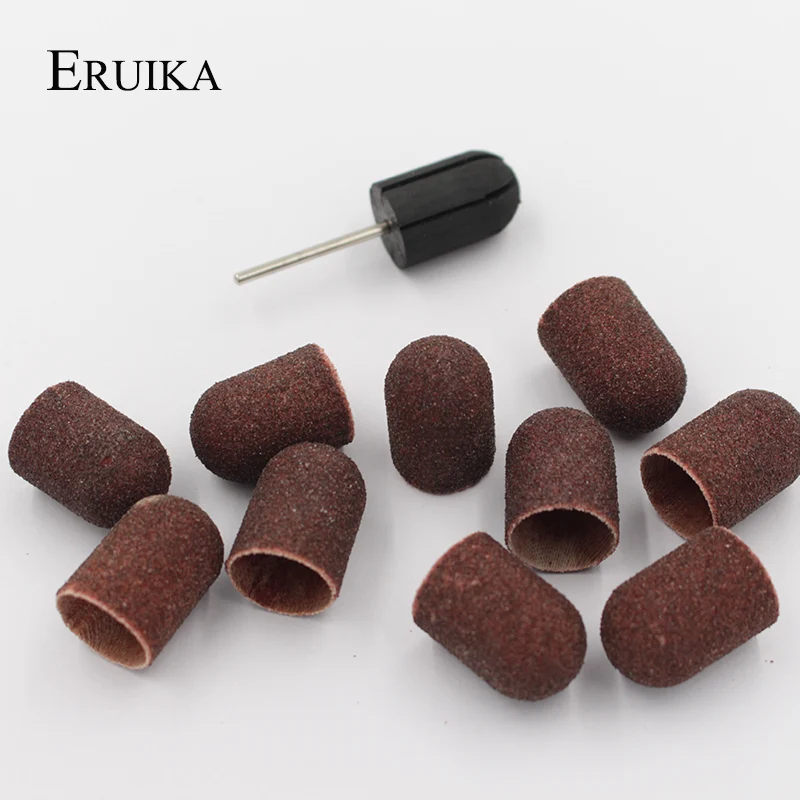 ERUIKA 10pcs 16*25mm Nail Drill bit Block Sanding Caps Bands Rubber Mandrel Grip Manicure Pedicure Tools Polishing Accessories