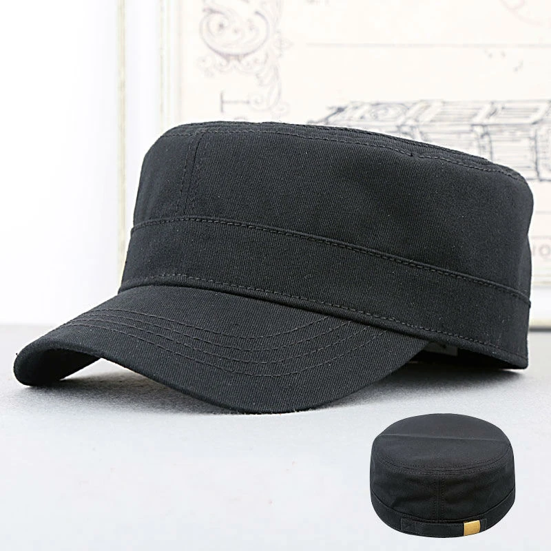 Back Full Closed Army Flat Caps Men and Women Cotton Military Hat Big Bone Plus Size Fitted Baseball Hats 58cm 60cm