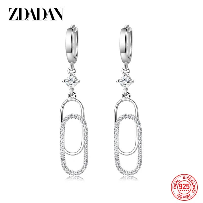 ZDADAN 925 Sterling Silver Geometric Paper Clip Pendant Earrings For Women Fashion Wedding Jewelry Gift