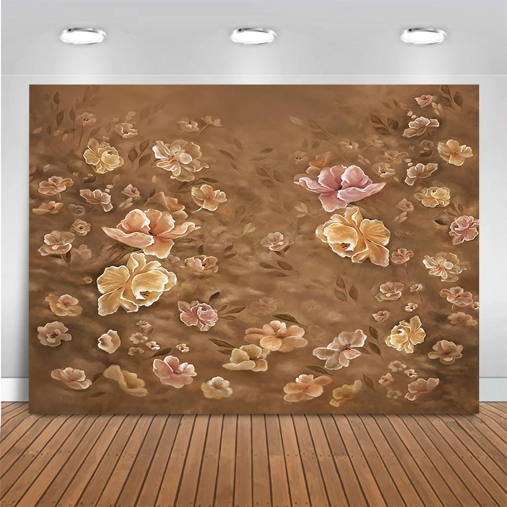 Arrière-plan pour photographie de nouveau-né, fleurs, peinture florale à la main, arrière-plan pour enfants, thème jaune or, Poly fantaisie, Studio Photo