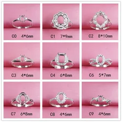 oval shape adjustable ring base silver 925 diy jewelry making gemstone ring setting finding 4*6 women fashion C