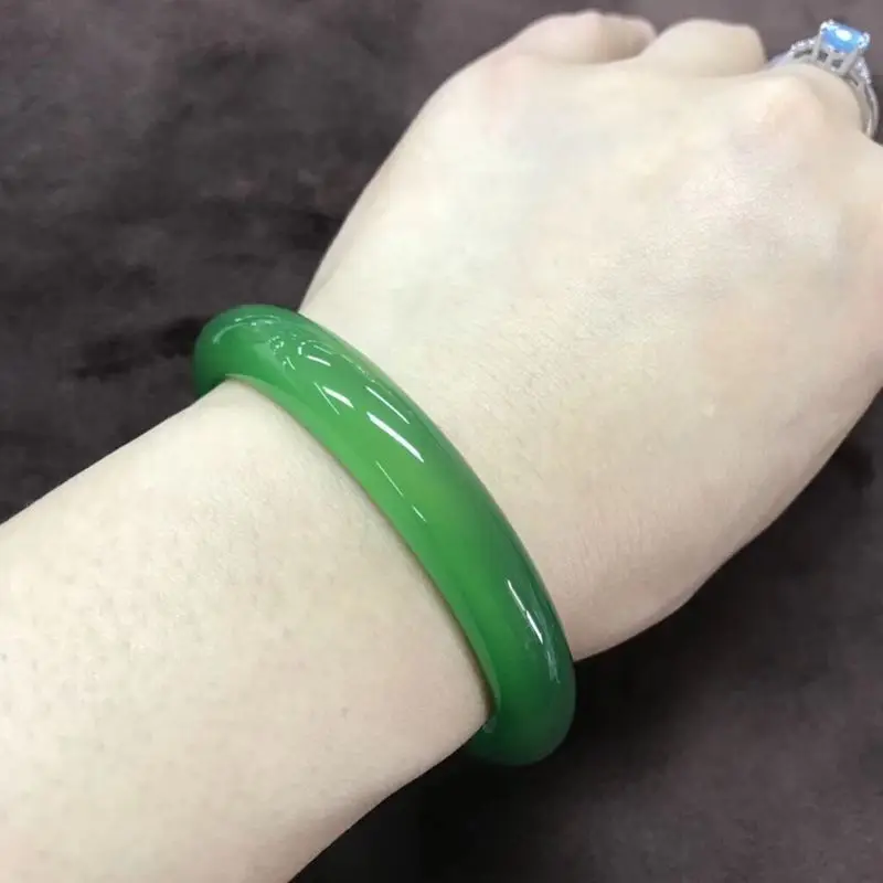 Hot selling natural hand-carve Baranglet Jadeite ice planted with green jade 52-64mm bracelet jewelry Men Women Luck Gifts