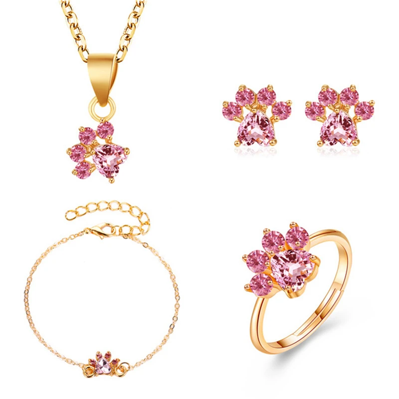 

Fashion cat cat palm jewelry set rose gold pink painting bride jewelry set for women wedding