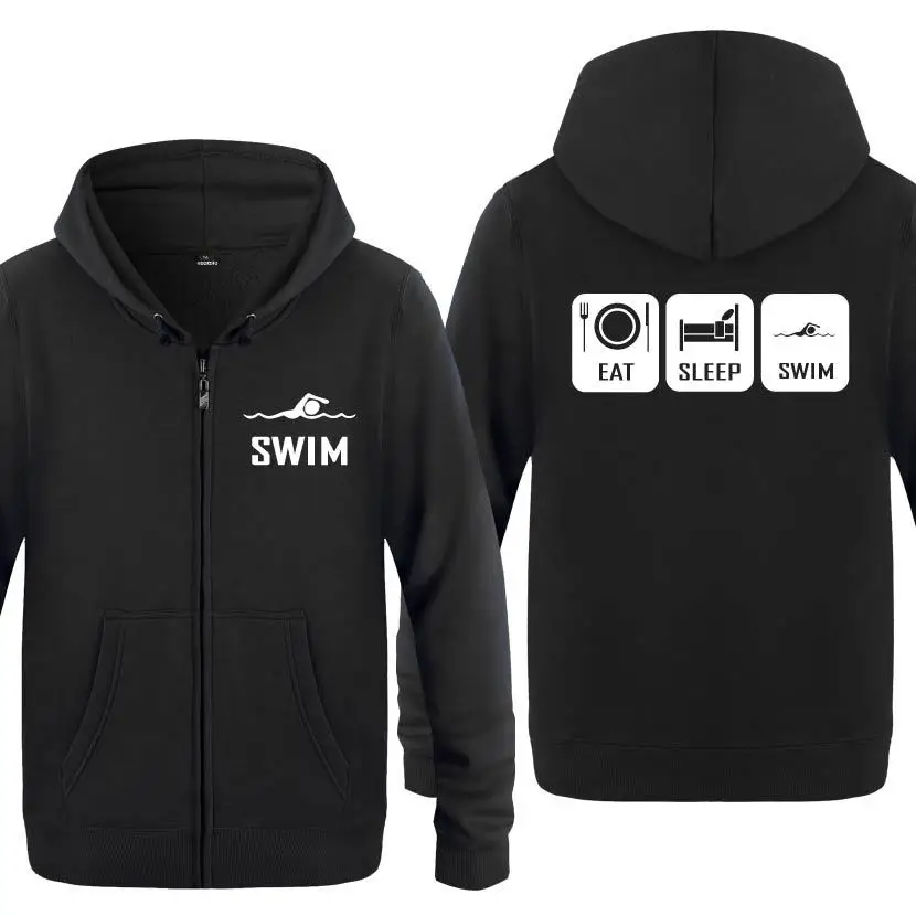 

Eat Sleep Swim Swimming Funny Hoodies Men Fleece Long Sleeve Hooded Zipper Jacket Sweatshirt Winter Sports Fitness Man Hoodie