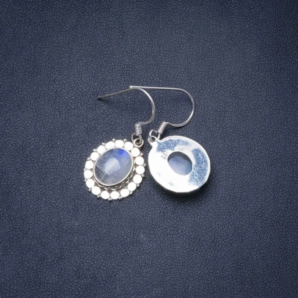 

Natural Rainbow Moonstone Handmade Unique 925 Sterling Silver Earrings 1.25" Y0459