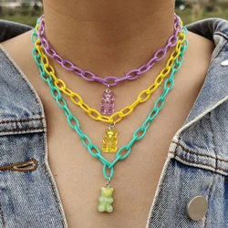 ZX Cute Gummy Bear Pendant Necklace for Women Candy Color Acrylic Chain Long Necklace Hip Hop Jewelry Wholesale Christmas Gifts