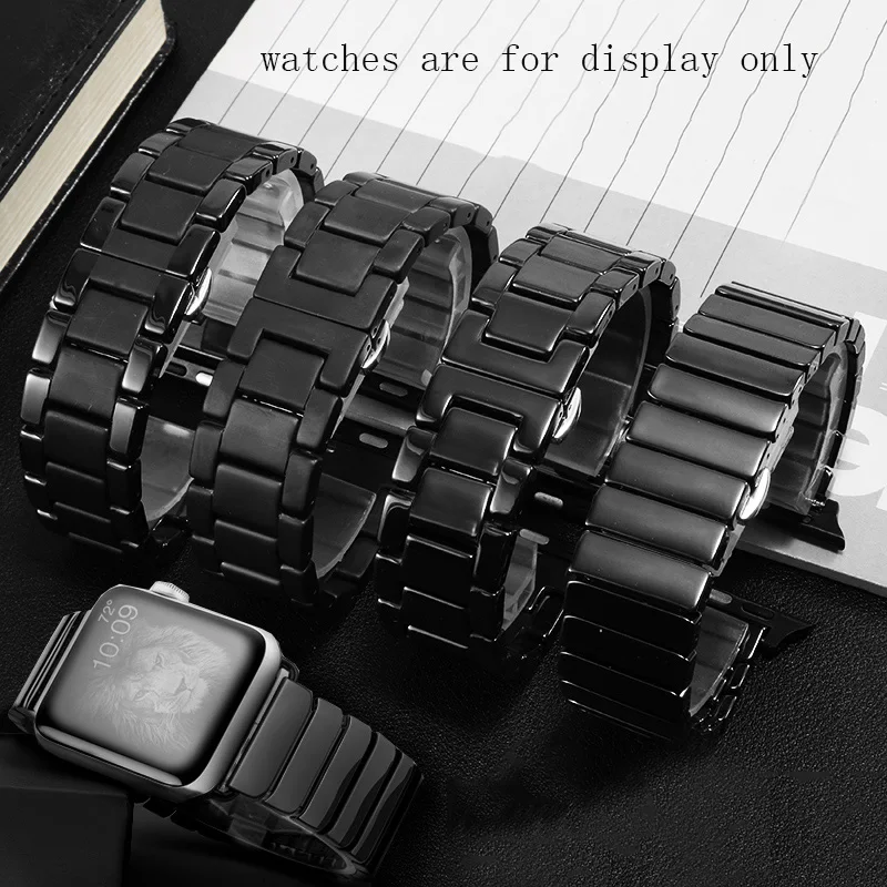 PEIYI For iwatch1/2/3/4/5 Pearl ceramic watchband 38mm 40mm 42mm 44mm black white strap For men and women watch accessories