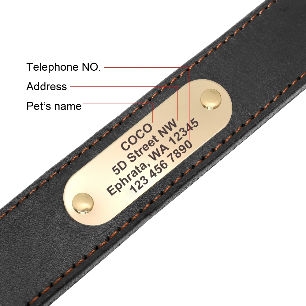 Real Leather Dog Collar Leash Set Personalized Genuine Leather Dog Pet Collars Leashes Custom for Small Medium Large Dog Pitbull