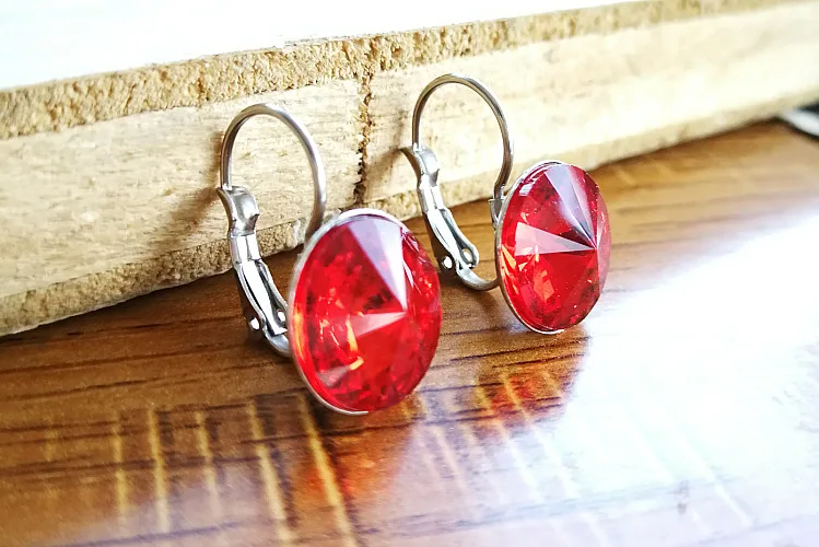 20pair Stainless Steel French Lever Back Earrings Round Rivoli Stones Crystal Earring For Women Party Wedding Jewelry