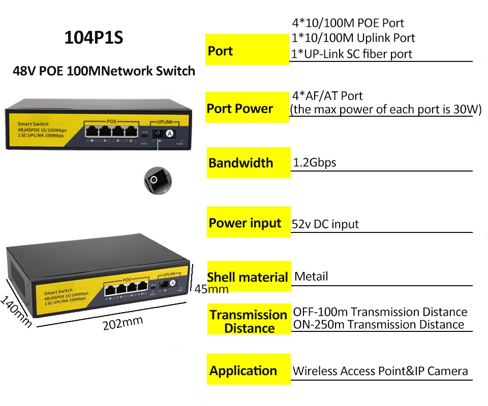 48V POE Network Switch 10/100/1000Mbps Ethernet Switch 4Port/8Ports Network Switching Hub IEEE 802.3 AF/AT Switch for IP Camera