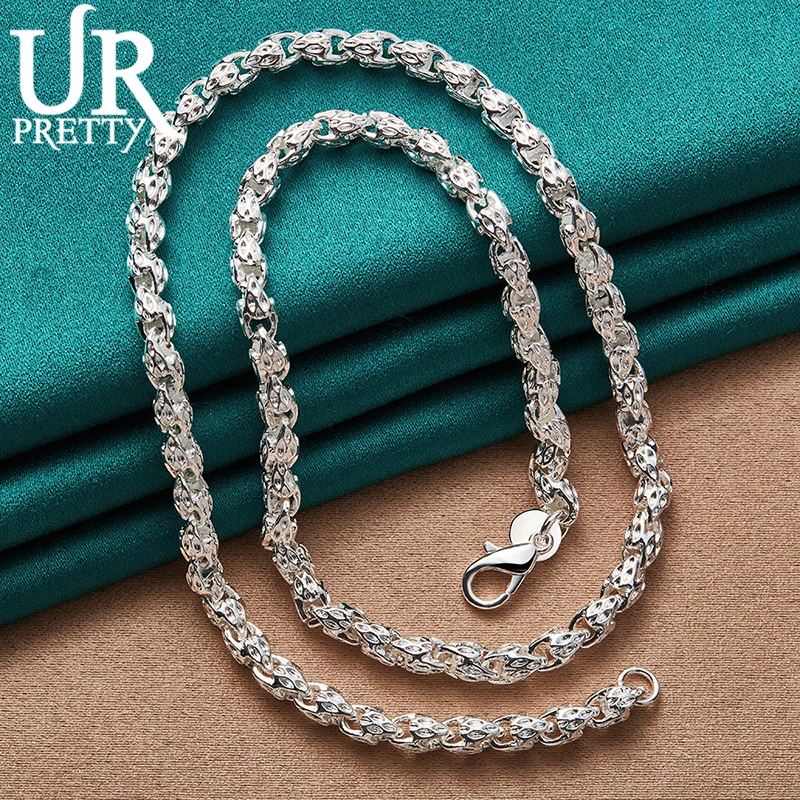 URPRETTY 925 Sterling Silver Beaded Necklace 20/24 Inch Chain For Woman Men Wedding Engagement Party Jewelry