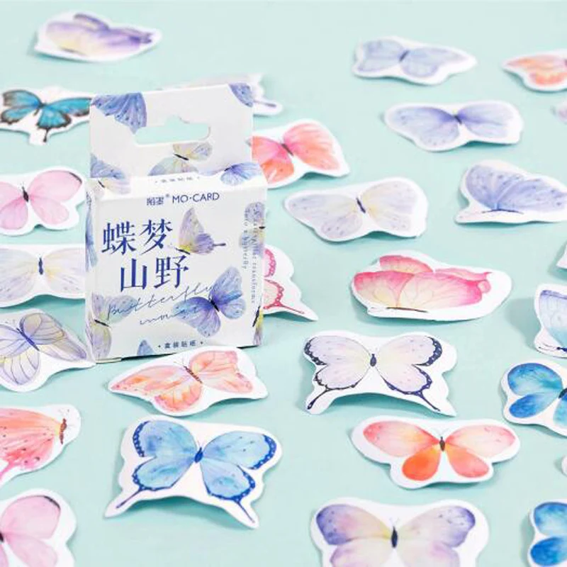 Boxed stickers (45pcs/box) Butterfly Dream Mountain Series Self-adhesive Handbook Decoration Handbook Collage Sealing