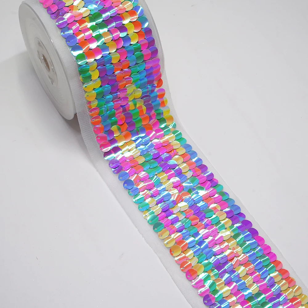 DIY 3 Inch 75mm Glitter Sequined Ribbon For Craft Supplies Sewing Accessories 2 Yards. A2121004