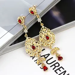 Sunspicems Moroccan Gold Color Long Drop Earring For Women Arab Ethnic Wedding Jewelry Algeria Bridal Pin Earring Gift