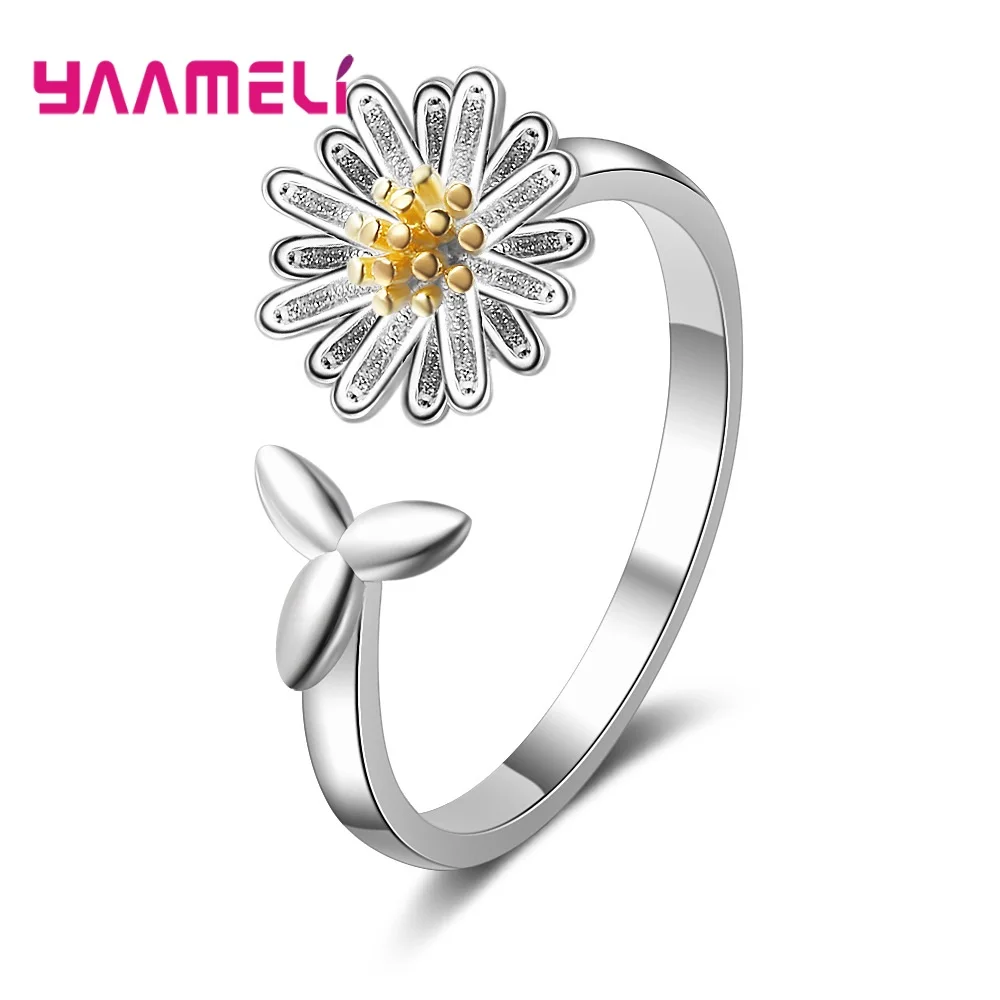 

New 925 Sterling Silver Daisy Flower Rings for Women Adjustable Size Fashion Wedding Engagement Party Jewelry Anillos Mujer