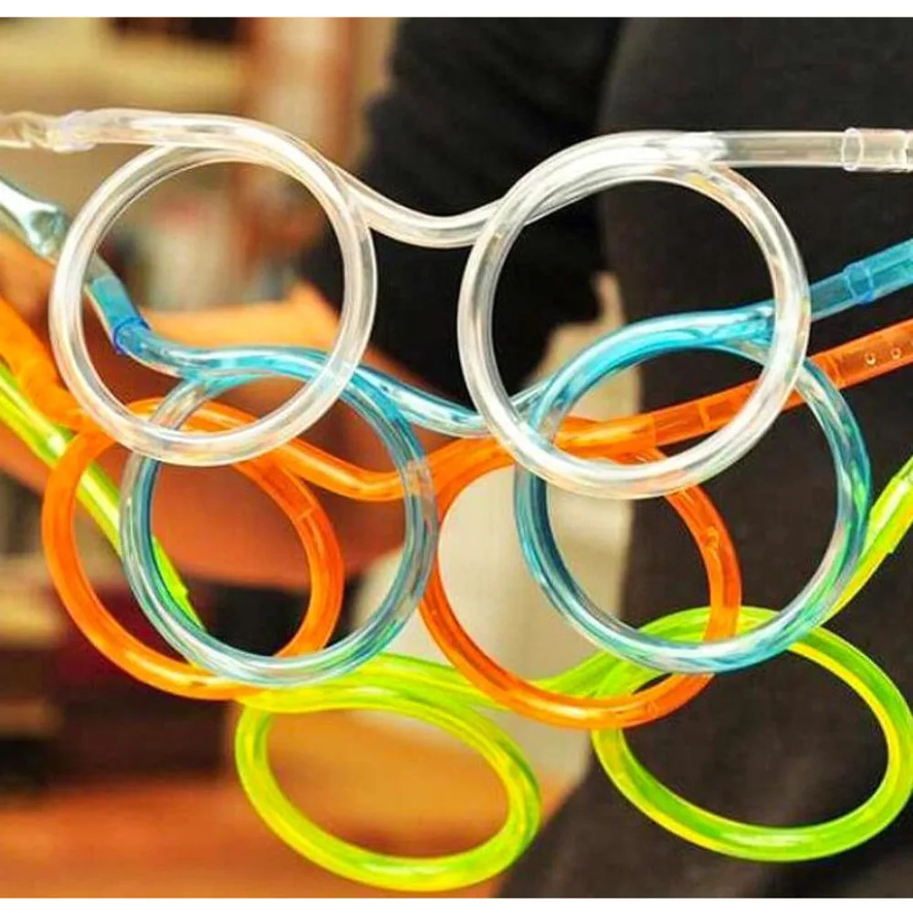 500pcs Novelty Amazing Silly Multi-colors Glasses Straw Funny Drinking Frames Eyeglasses Straws DIY Children Kids Drinkware