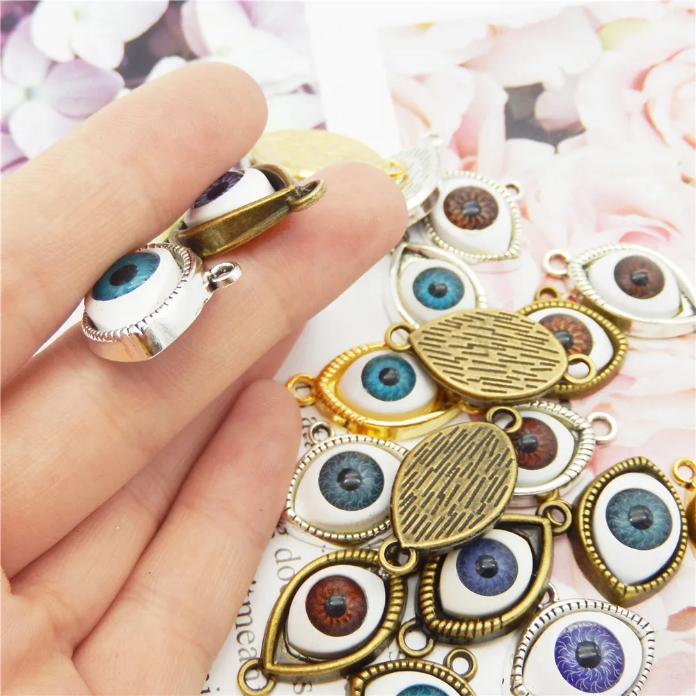 Julie Wang 10PCS Halloween Decor Eyes Charms Mixed Demon Evil Eye Connector Pendant Bracelet DIY Accessory Alloy+Plastics