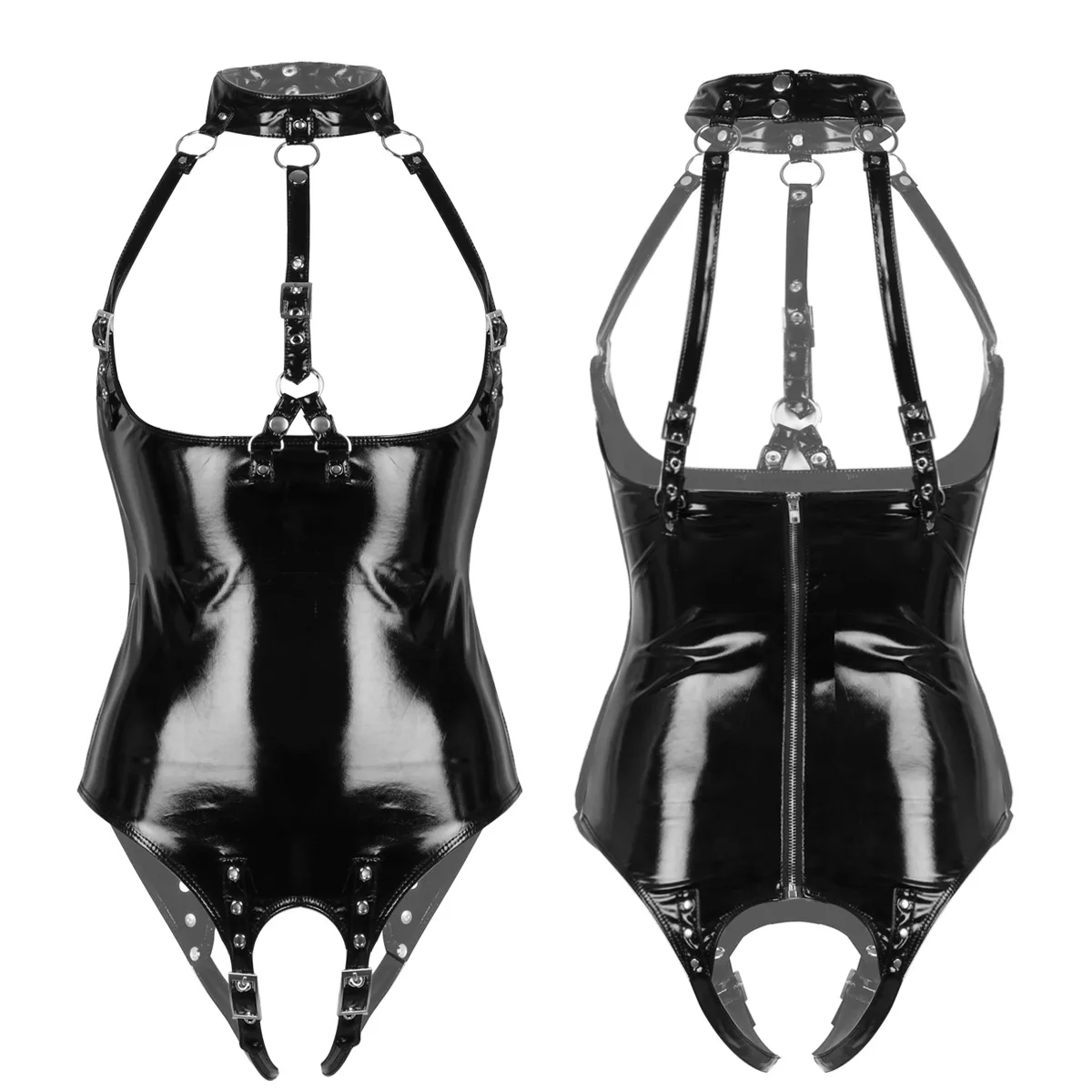 

Women Erotic Bodycon Bodysuit Sexy Cupless Open Crotch Teddies Costume Lingerie Wetlook Patent Leather Leotard Catsuit Nightwear