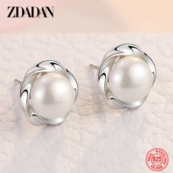 ZDADAN del encanto de la plata esterlina 925 flor perla Stud aretes para las mujeres de moda de la boda regalo de fiesta, joyería
