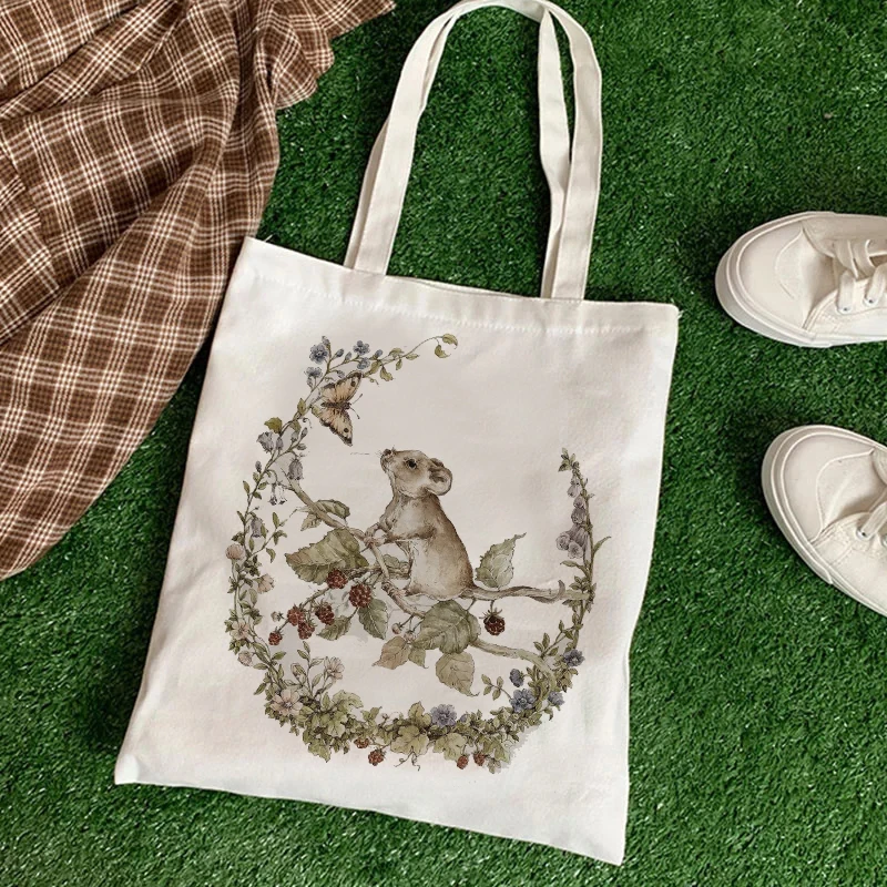 Kawaii Women Shopper Casual Animal Floral Female Cotton Bag Canvas Tote Bag Shopping Bags Girl Fabric Hand Bags