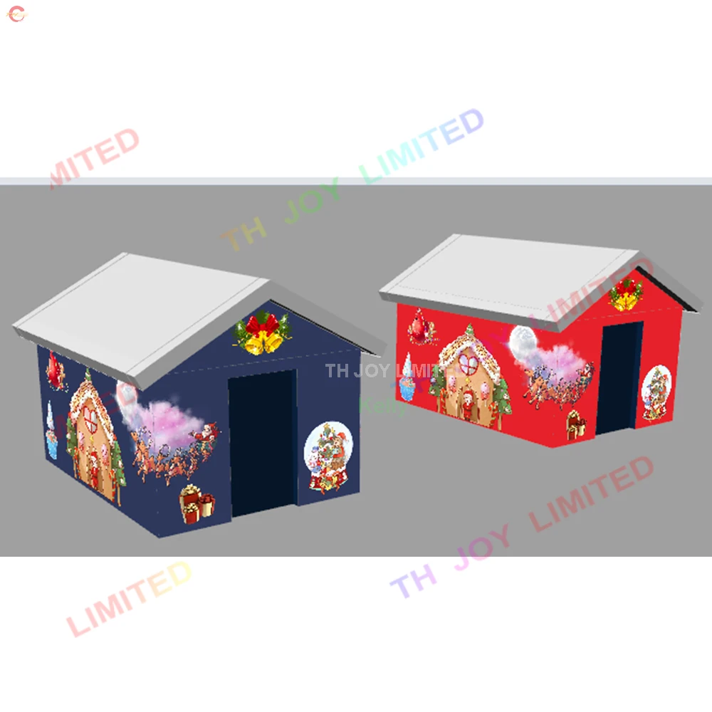 Quick Door Shipping Inflatable Christmas House Blow Up Inflatable Santa House with Full Printing for Sale