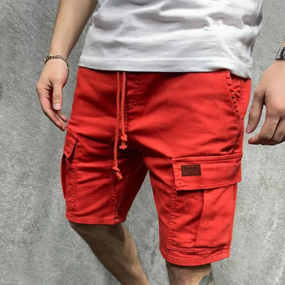 Solid Color Cargo Shorts Men Casual Shorts Summer Multi Pockets Joggers Shorts Mens Drawstring Knee Length Shorts short homme