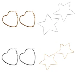 Hollow Heart Big Hoop Earrings for Women Punk Personality Clip On Earrings Metal Star Girls Fashion Ear Jewelry pendientes