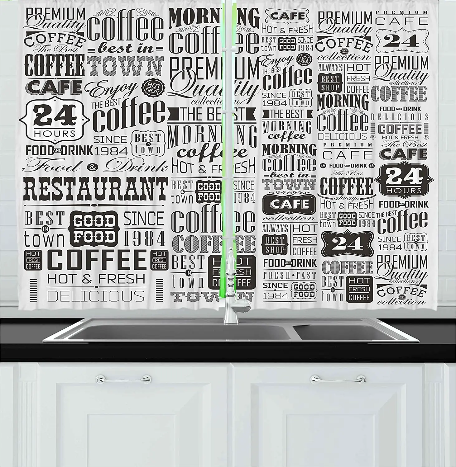 Vintage Kitchen Window Curtains Retro Style Texts and Typographic Icons Vintage Coffee Window Drapes for Bedroom Living Room