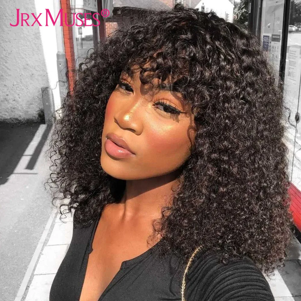 Highlight Blonde Curly Human Human Wigs for Women Jerry Curly Full Machine Made Wig with Bangs  Brazilian Colored Wigs