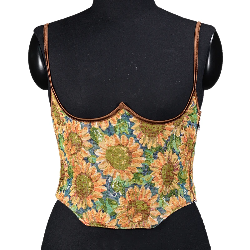 Floral Print Slimming Waist Corset without Dress for Women, Embroidery, Zipper, Underbust, Spring