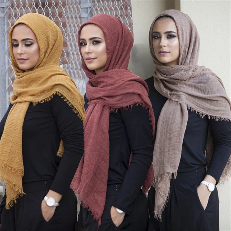 Women muslim crinkle hijab scarf femme musulman soft cotton headscarf islamic hijabs foulard shawls and wraps hoofddoek 90*180c