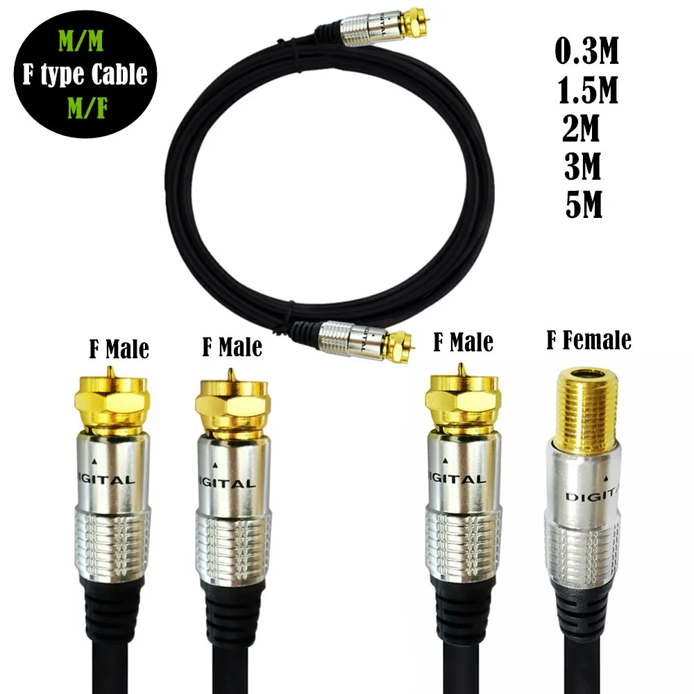 TV Aerial Coaxial Patch F Type Male To Female Connector For Satellite TV Cable Modem Set-top Box Gold Plated 0.3M/1.5M/2M/3M/5M