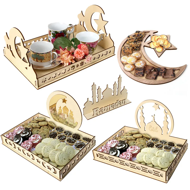 

Eid Mubarak Moon Star Food Tray Wooden Ramadan Decoration 2024 Food Holder Ramadan Kareem Islamic Muslim Party Al Adha Supplies